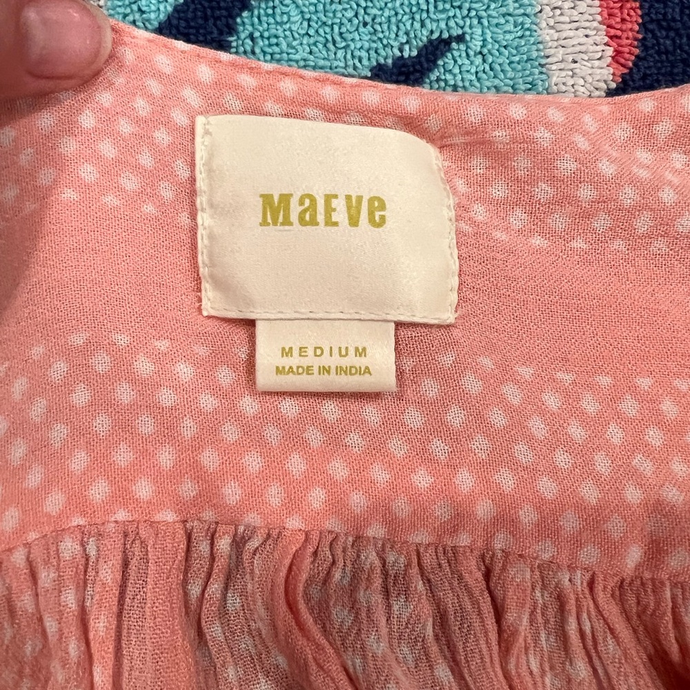 Maeve for Anthropology Pink polkadot flutter sleve Wrap Front Women's Top - Picture 5 of 8